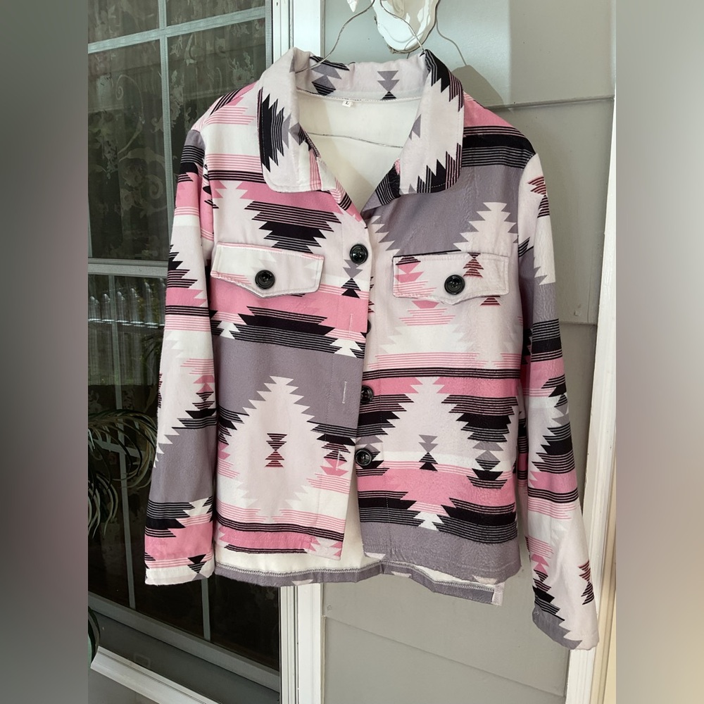 Boutique Not Branded Aztec Southwestern Button Jacket  Woman's SZ L Pink Black - Picture 7 of 16